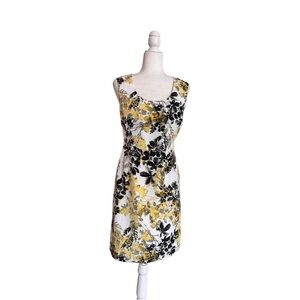 nn Taylor Yellow Black Floral Sleeveless Scoop Neck Womens Size 4P Sheath NWOT